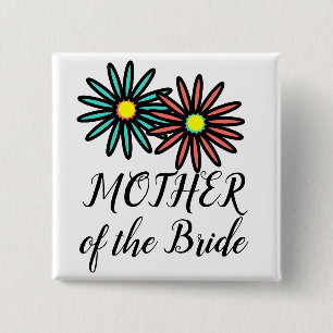 Mother of the Bride Pretty Turquoise Coral Flowers 15 Cm Square Badge