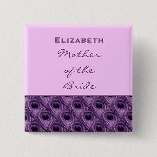 Mother of the Bride Purple Peacock Custom Name 15 Cm Square Badge