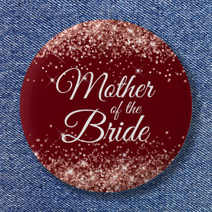 Mother of the Bride Rose Gold Glitter Burgundy 6 Cm Round Badge