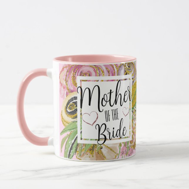 Mother of the Bride Rose Gold Glitter Floral Mug (Left)