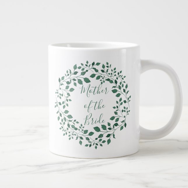 Mother of the Bride | Rustic Green Wreath Wedding Large Coffee Mug (Right)