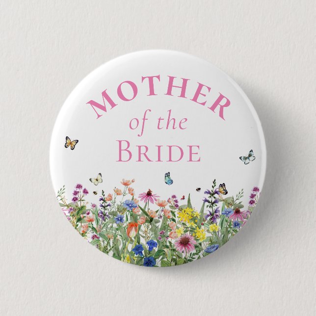 Mother of the Bride - Summer Floral & Butterflies 6 Cm Round Badge (Front)