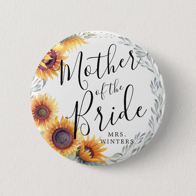 Mother of the Bride | Sunflower Florals Wedding 6 Cm Round Badge (Front)