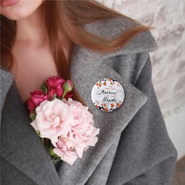 MOTHER OF THE BRIDE Tropical Flower Swirls Wedding 6 Cm Round Badge (MOTHER OF THE BRIDE Hibiscus Fusion / Tropical Flowers Swirls Wedding Pinback Button @ fat_fa_tin)
