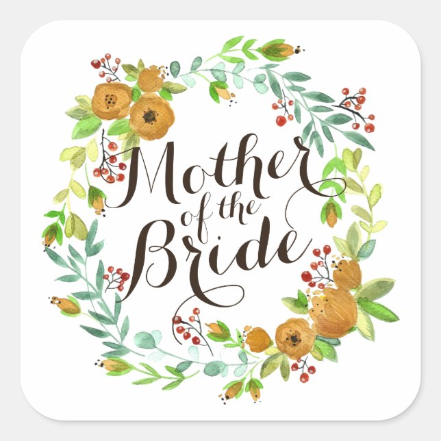 Mother of the Bride Watercolor Weddin Sticker Seal (Front)