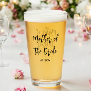 Mother of the Bride Wedding Black White Glass Cup