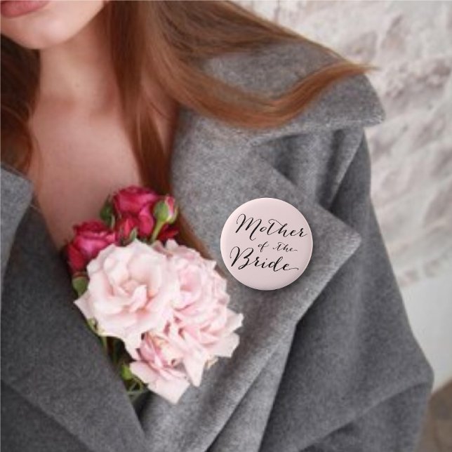 Mother of the Bride Wedding Bridal Party Button (MOTHER OF THE BRIDE Classic Script Calligraphy Wedding Bridal Party Pin Button @ fatfatin_blue_knot)