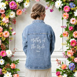 Mother of the Bride Wedding White Script Denim Jacket<br><div class="desc">Mother of The Bride Wedding Denim Jacket in White Script. Good for Weddings,  Bridal Party,  Bachelor party Rehearsal Dinner. Check out more products with this design in the collection below.</div>