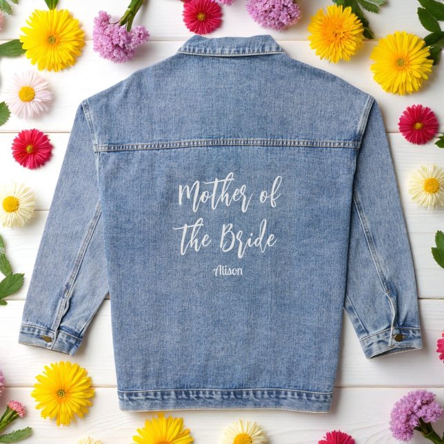 Mother of the Bride Wedding White Script Denim Jacket (Creator Uploaded)