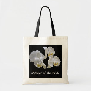 Mother of the Bride with white orchids on black Tote Bag