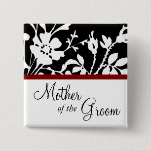 Mother of the Groom Black and White Floral Button