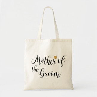 Mother of the Groom Black Text Gold-Flower-Modern Tote Bag
