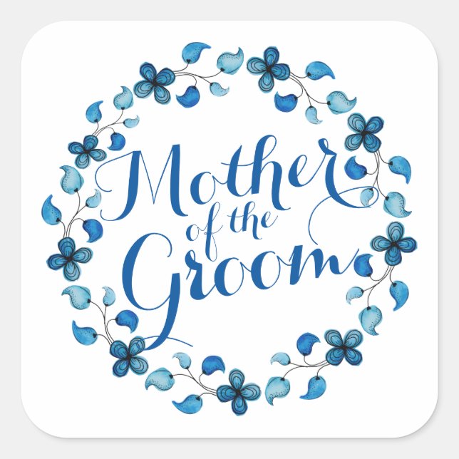 Mother of the Groom Blue Floral Wedding Sticker (Front)