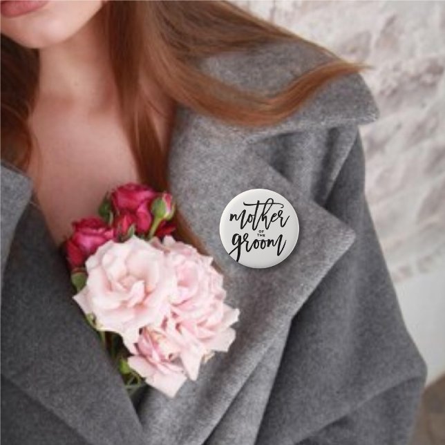 Mother Of The Groom Brush Wedding Bridal Party 6 Cm Round Badge ('Mother of the Groom' Brush Script Calligraphy Wedding Rehearsal Pin Button @ fatfatin_blue_knot)