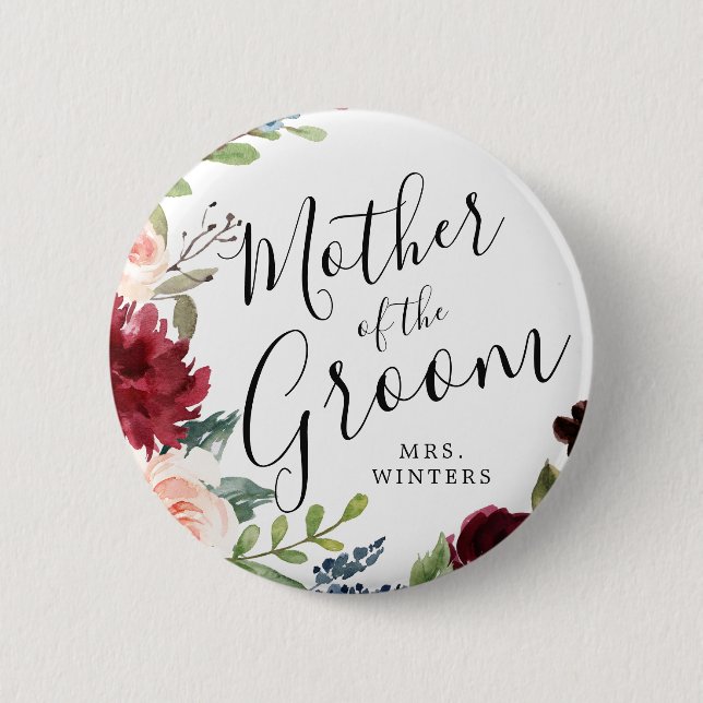 Mother of the Groom | Burgundy Bouquet Wedding 6 Cm Round Badge (Front)