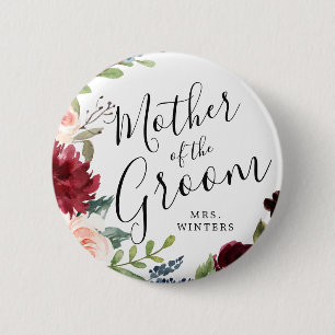 Mother of the Groom Burgundy Bouquet Wedding 6 Cm Round Badge