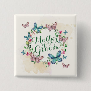 Mother of the Groom Butterfly Wreath Pin Button