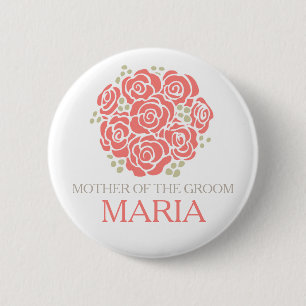 Mother of the groom coral posy wedding pin button
