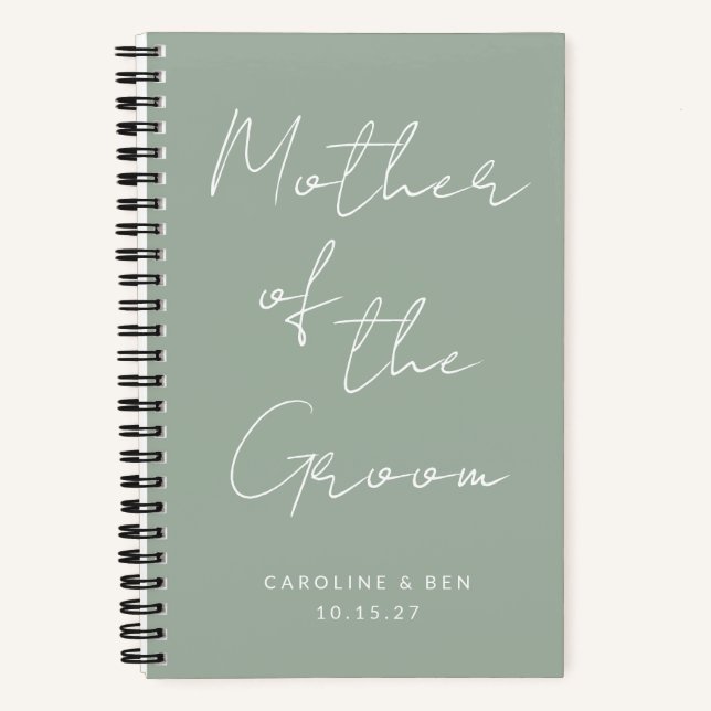 Mother of the Groom Custom Wedding Dusty Sage Notebook (Front)