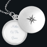 Mother Of The Groom Dusty Blue Wedding Gift Favour Locket Necklace<br><div class="desc">Designed with custom text "Mother of the groom" in popular dusty blue,  this is perfect,  simple and classy gift or party favour for the mother of the groom. You may change the text or colour for a different event or recepient as you wish!</div>