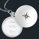 Mother Of The Groom Dusty Blue Wedding Gift Favour Locket Necklace<br><div class="desc">Designed with custom text "Mother of the groom" in popular dusty blue,  this is perfect,  simple and classy gift or party favour for the mother of the groom. You may change the text or colour for a different event or recepient as you wish!</div>