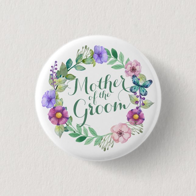 Mother of the Groom Elegant Floral Weddng Button (Front)
