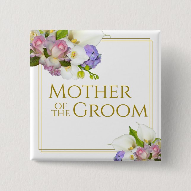 Mother of the Groom Elegant Spring Floral Bouquet 15 Cm Square Badge (Front)