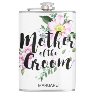 Mother of the Groom Floral Watercolor Wedding Hip Flask
