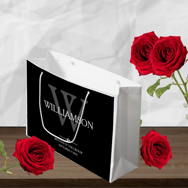 Mother Of The Groom Gift Monogram Elegant Wedding  Large Gift Bag (Mother Of The Groom Gift - Monogram, Name & Date =  Elegant Wedding Large Gift Bag.)
