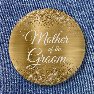 Mother of the Groom Glittery Gold Foil 6 Cm Round Badge