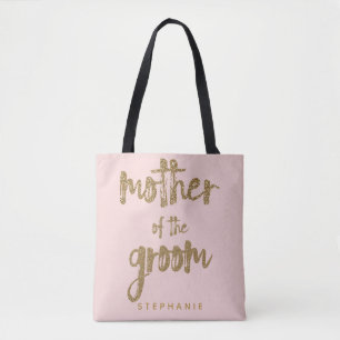 Mother of the Groom Gold Glitter Blush PInk Tote Bag