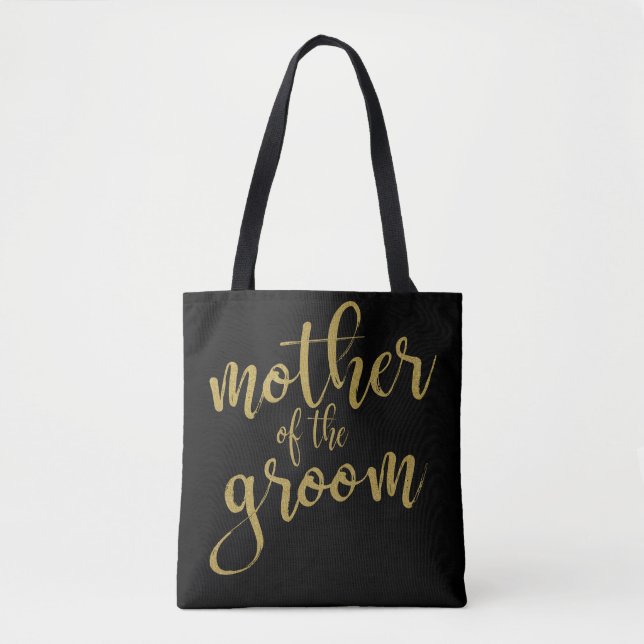 Mother of the Groom Gold Glitter Calligraphy Tote Bag (Front)