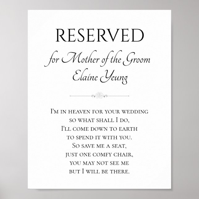 Mother of the Groom I'm In Heaven Memorial Wedding Poster (Front)