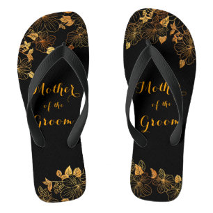 Mother of the Groom Luxury Black & Gold Foliage Thongs