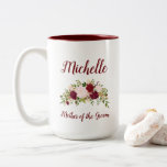 Mother of the Groom Marsala Pink Floral Wedding Two-Tone Coffee Mug<br><div class="desc">This lovely rustic marsala and pink bouquet wedding coffee mug can be customised with the name of the groom's mother in elegant marsala script lettering.</div>