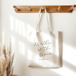 Mother of the Groom Minimalist Personalised Script Tote Bag<br><div class="desc">Celebrate your special role with our Mother of the Groom Minimalist Tote Bag. This personalised bag features a clean and elegant design, perfect for carrying wedding essentials or daily items with style. The simple yet chic typography makes it a timeless keepsake that honours your place in your son's big day....</div>