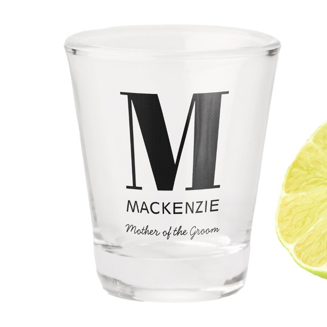 Mother of the Groom Monogram Name Shot Glass (Mother of the Groom personalized monogram shot glass)