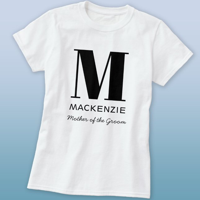 Mother of the Groom Monogram Name T-Shirt (Mother of the Groom monogram initial personalized T-shirt for bachelorette or bridal shower parties)