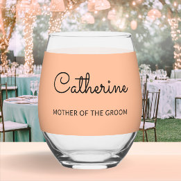 Mother of the Groom Monogrammed Chic Wedding Peach Stemless Wine Glass