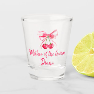 Mother of the Groom Pink Bow Coquette Wedding Shot Glass