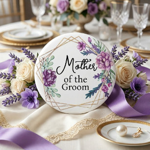 Mother of the Groom Purple Floral Wedding 6 Cm Round Badge