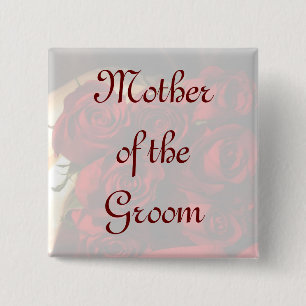 Mother Of the Groom - Red Rose Bouquet (1) 15 Cm Square Badge