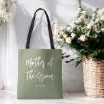 Mother of the Groom Sage Green Tote Bag<br><div class="desc">Mother of The Groom Wedding Tote Bag in Sage Green and White. Good for Bridesmaid Gifts Weddings,  Bridal Party,  Bachelor party,  Rehearsal Dinner. Check out more products with this design in the collection below.</div>