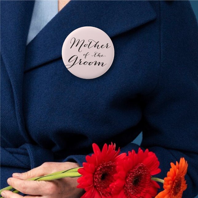 Mother of the Groom Script Wedding Bridal Party 6 Cm Round Badge (MOTHER OF THE GROOM Classic Script Calligraphy Wedding Bridal Party Pin Button @ fatfatin_blue_knot)