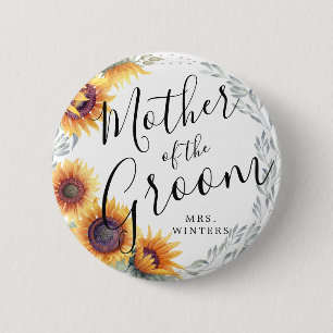 Mother of the Groom   Sunflower Florals Wedding 6 Cm Round Badge