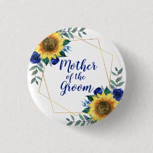 Mother of the Groom Sunflower Geometric Blue 3 Cm Round Badge