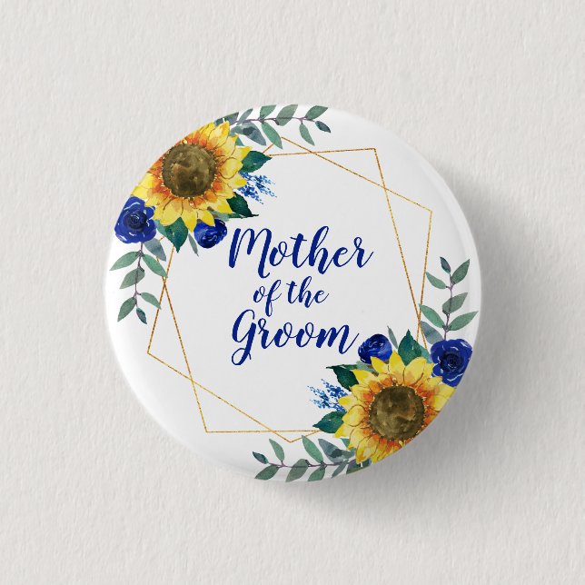 Mother of the Groom Sunflower Geometric Blue 3 Cm Round Badge (Front)