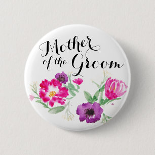 Mother of the Groom Watercolor Flowers Button