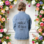 Mother of the Groom Wedding Bridal Shower Denim Jacket<br><div class="desc">Mother of the Groom Denim Jacket for Wedding Bridal Shower with black text. More products with this design are in the collection below.</div>