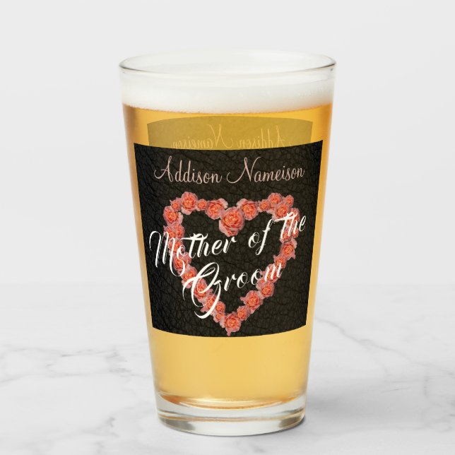 Mother of the Wedding  Floral Rose Heart monogram Glass (Back Filled)